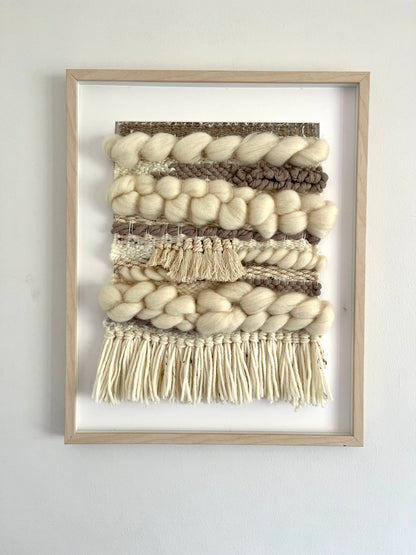 Framed neutral weaving wall hanging